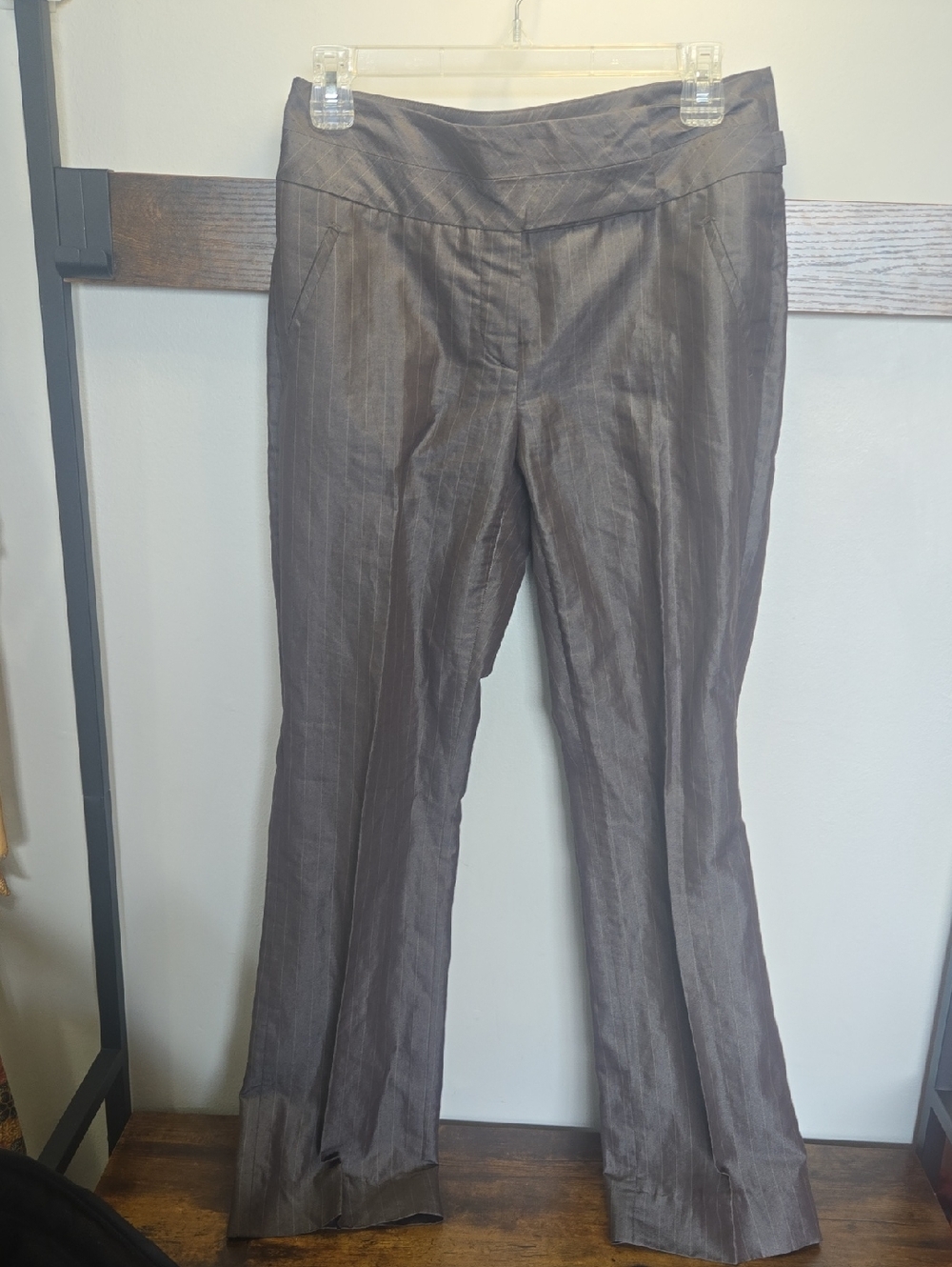 Women's Brown Pinstripe Wide-Leg Trousers